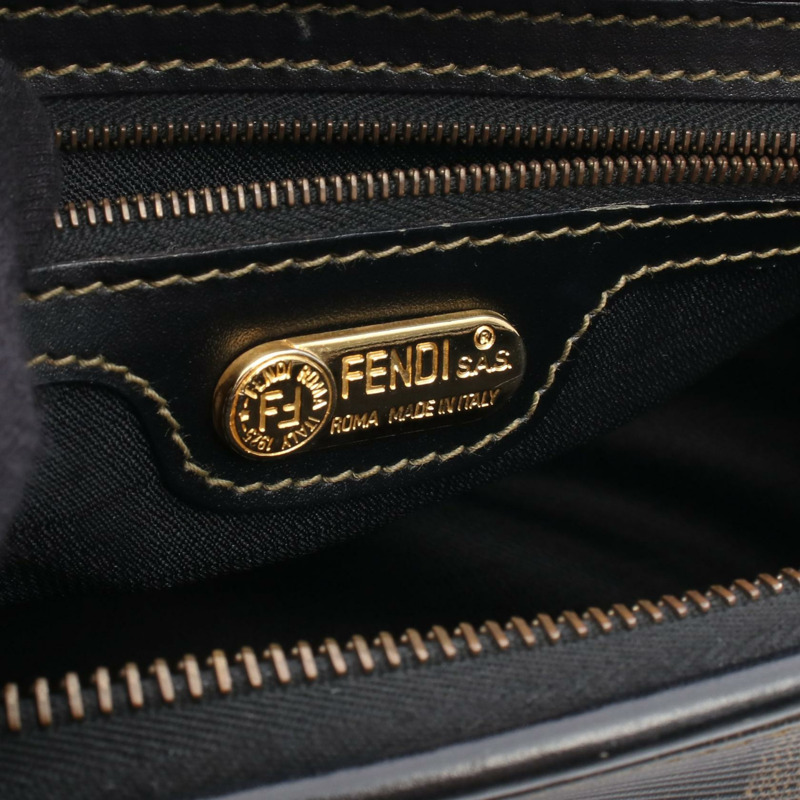 FENDI Pequin 手提包 259023 帆布皮革 棕色黑色 二手 女士-3