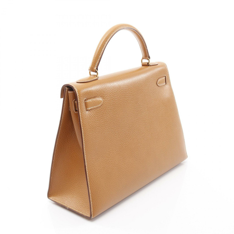 愛馬仕 Kelly 32 單肩手提包，Ardennes 皮革，棕色，天然色，二手，女士，金色五金-1