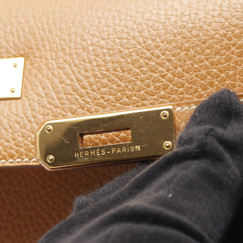 愛馬仕 Kelly 32 單肩手提包，Ardennes 皮革，棕色，天然色，二手，女士，金色五金-7