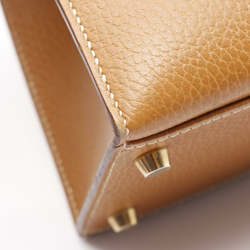 愛馬仕 Kelly 32 單肩手提包，Ardennes 皮革，棕色，天然色，二手，女士，金色五金-9