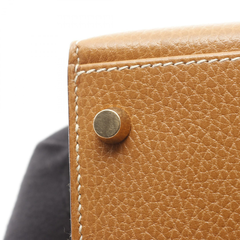 愛馬仕 Kelly 32 單肩手提包，Ardennes 皮革，棕色，天然色，二手，女士，金色五金-10