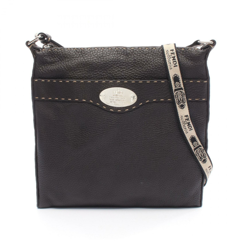 FENDI Selleria 斜背單肩包 8BT109 皮革 棕色 二手 女士 logo-0
