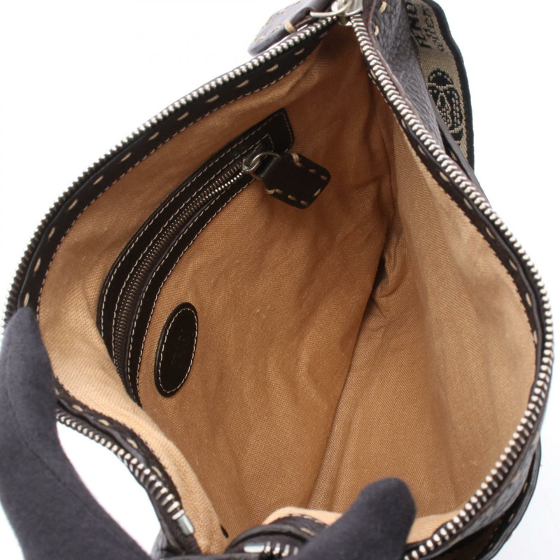 FENDI Selleria 斜背單肩包 8BT109 皮革 棕色 二手 女士 logo-2