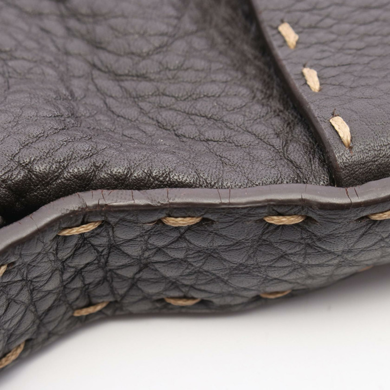 FENDI Selleria 斜背單肩包 8BT109 皮革 棕色 二手 女士 logo-4
