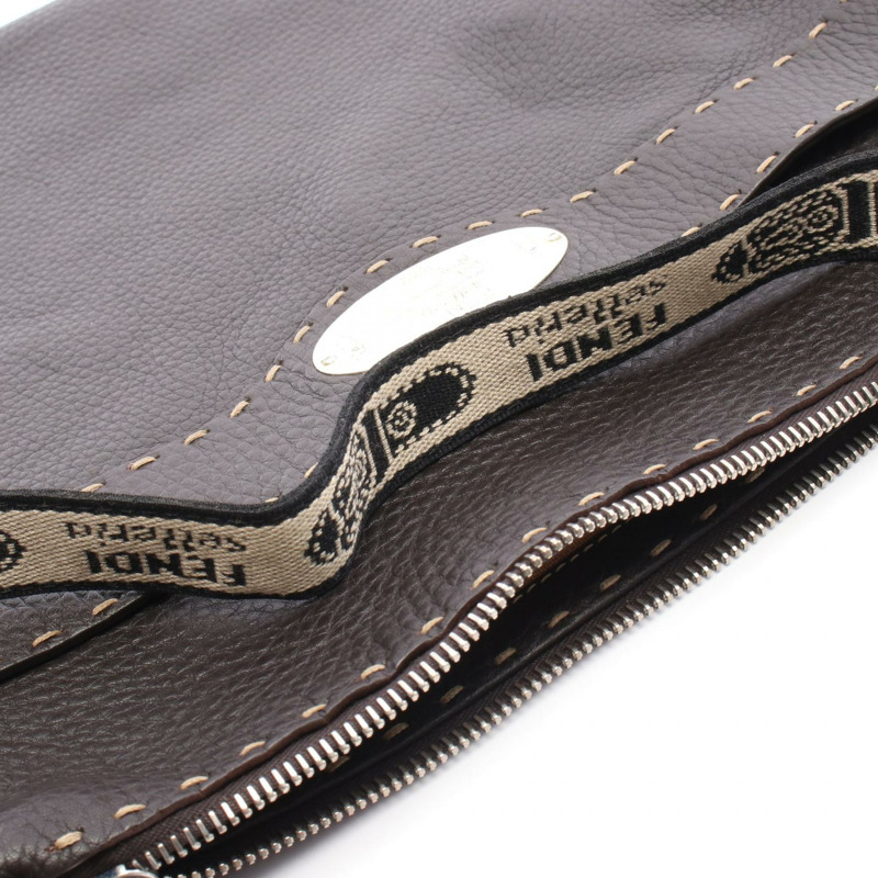 FENDI Selleria 斜背單肩包 8BT109 皮革 棕色 二手 女士 logo-5
