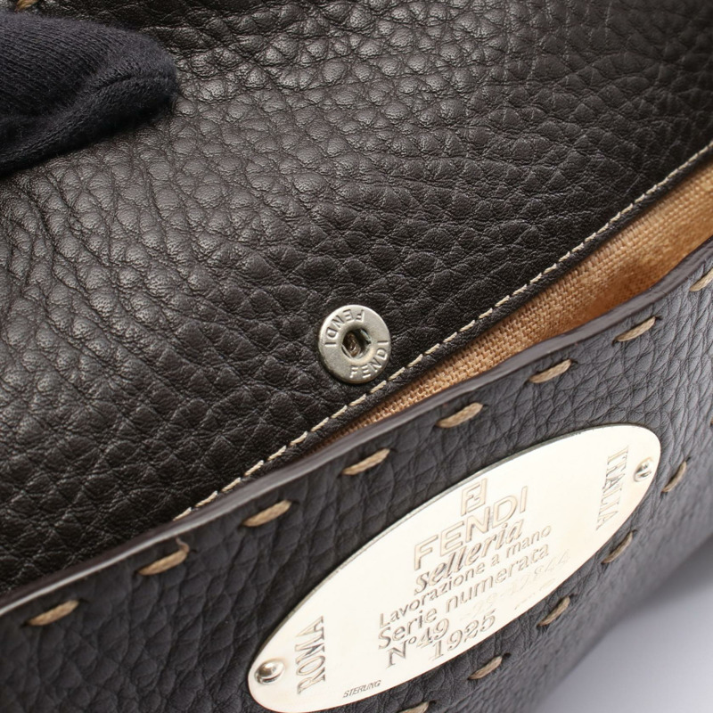 FENDI Selleria 斜背單肩包 8BT109 皮革 棕色 二手 女士 logo-7