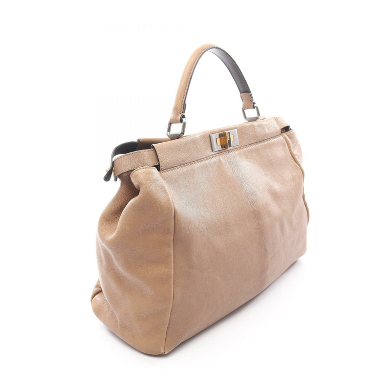 FENDI Peekaboo 大號手提包，棕色/黑色皮革，二手女款-1