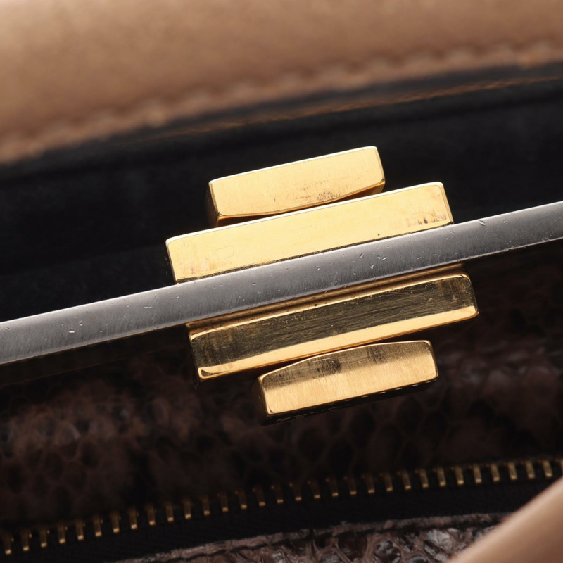 FENDI Peekaboo 大號手提包，棕色/黑色皮革，二手女款-4