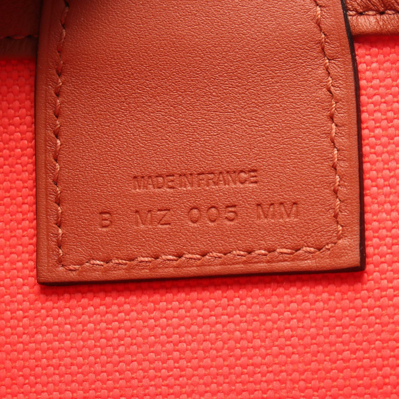 愛馬仕 Steeple 25 手提包，軍綠色帆布，Swift 皮革，紅棕色，二手 B-4