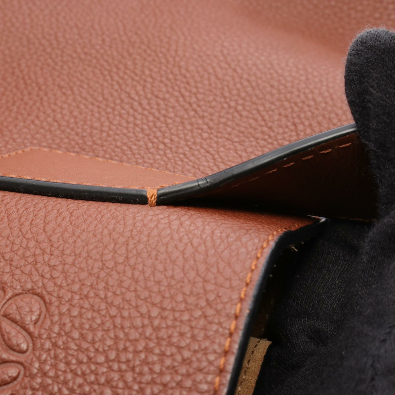 LOEWE 搭扣拉鍊手提單肩包 皮革 棕色 二手 男士-5