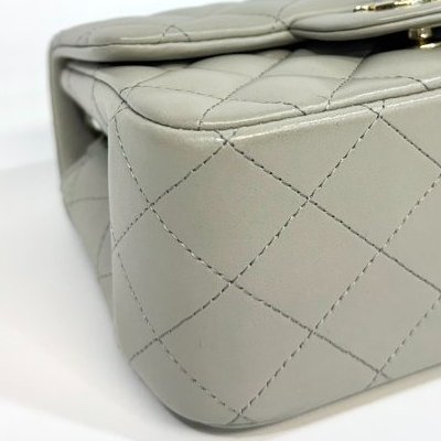 CHANEL鼠尾草灰羊皮菱格淡金釦方胖 A35200-18