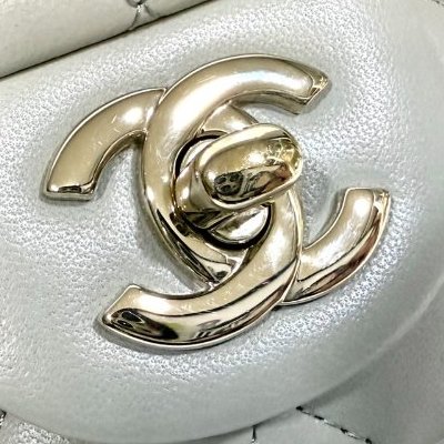 CHANEL鼠尾草灰羊皮菱格淡金釦方胖 A35200-20