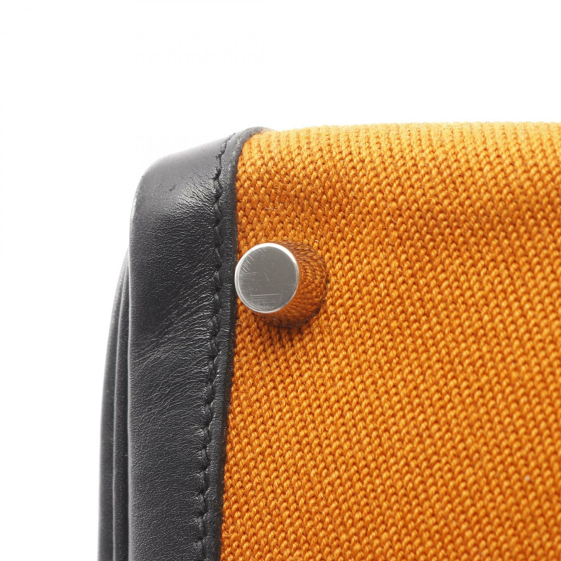 愛馬仕 Kelly 28 單肩手提包 Box 小牛皮 Toile potamos 黑色 橙色 J-6