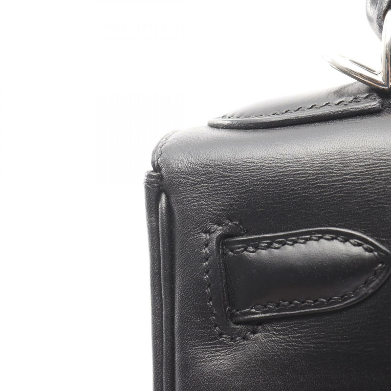 愛馬仕 Kelly 28 單肩手提包 Box 小牛皮 Toile potamos 黑色 橙色 J-9