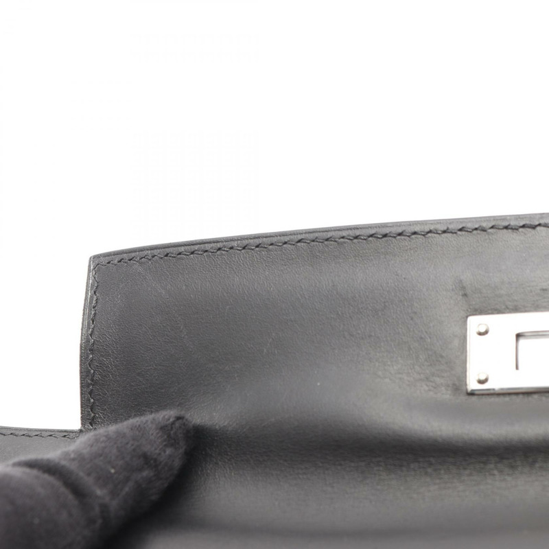 愛馬仕 Kelly 28 單肩手提包 Box 小牛皮 Toile potamos 黑色 橙色 J-11