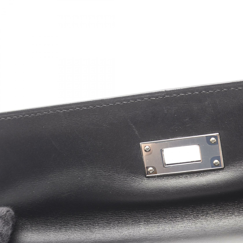 愛馬仕 Kelly 28 單肩手提包 Box 小牛皮 Toile potamos 黑色 橙色 J-12