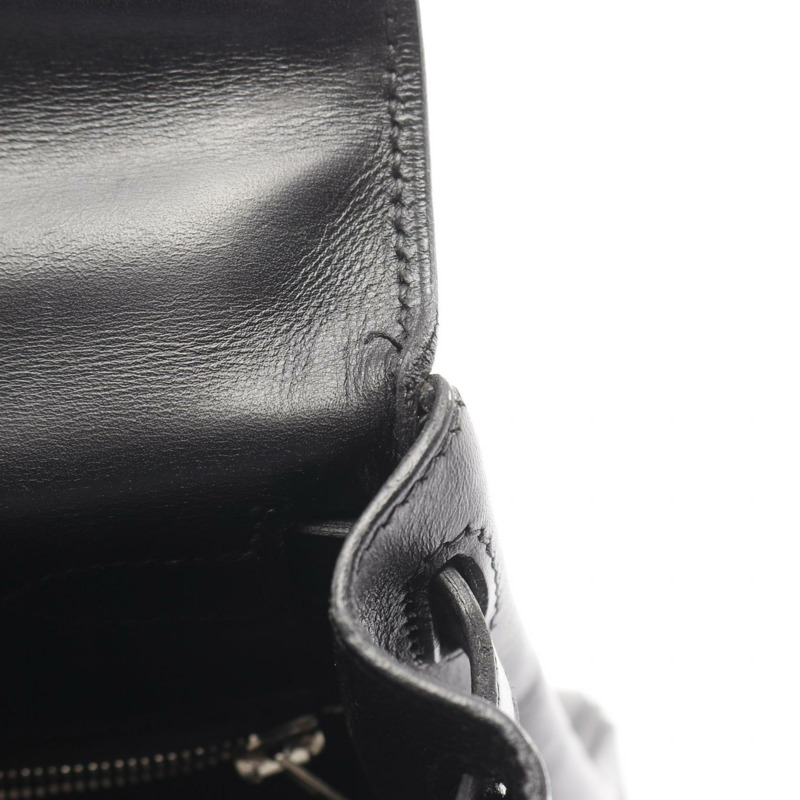 愛馬仕 Kelly 28 單肩手提包 Box 小牛皮 Toile potamos 黑色 橙色 J-13