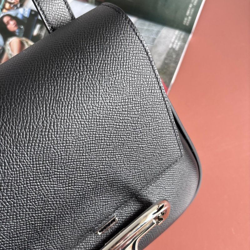 ::HERMES:: 愛馬仕 Della mini 18 屁股包 黑色皮革銀釦 斜背包-6