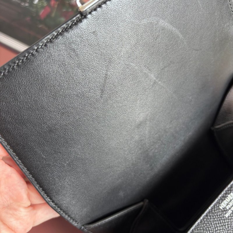 ::HERMES:: 愛馬仕 Della mini 18 屁股包 黑色皮革銀釦 斜背包-18