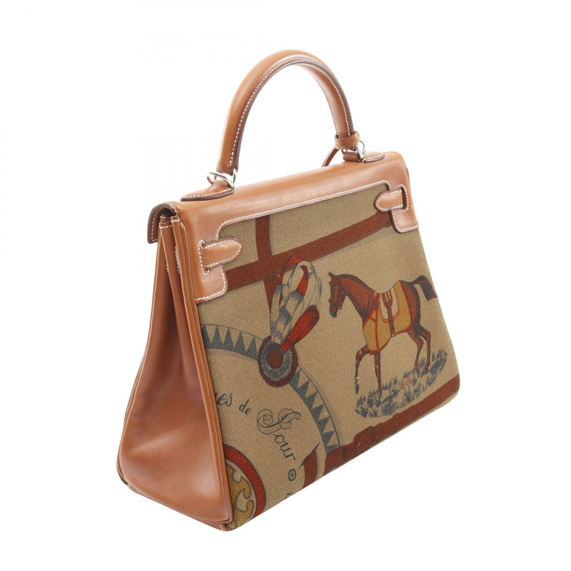 愛馬仕 Kelly 32 Amazon 單肩手提包，巴雷尼亞皮革，帆布，卡其色，銀色五金-1