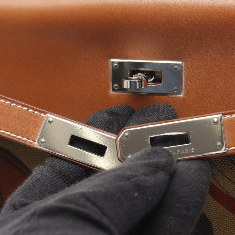 愛馬仕 Kelly 32 Amazon 單肩手提包，巴雷尼亞皮革，帆布，卡其色，銀色五金-8