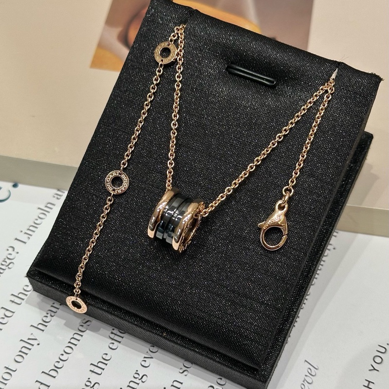 Bvlgari B.zero1系列18K玫瑰金➕黑陶瓷項鍊 彈簧項鍊-0