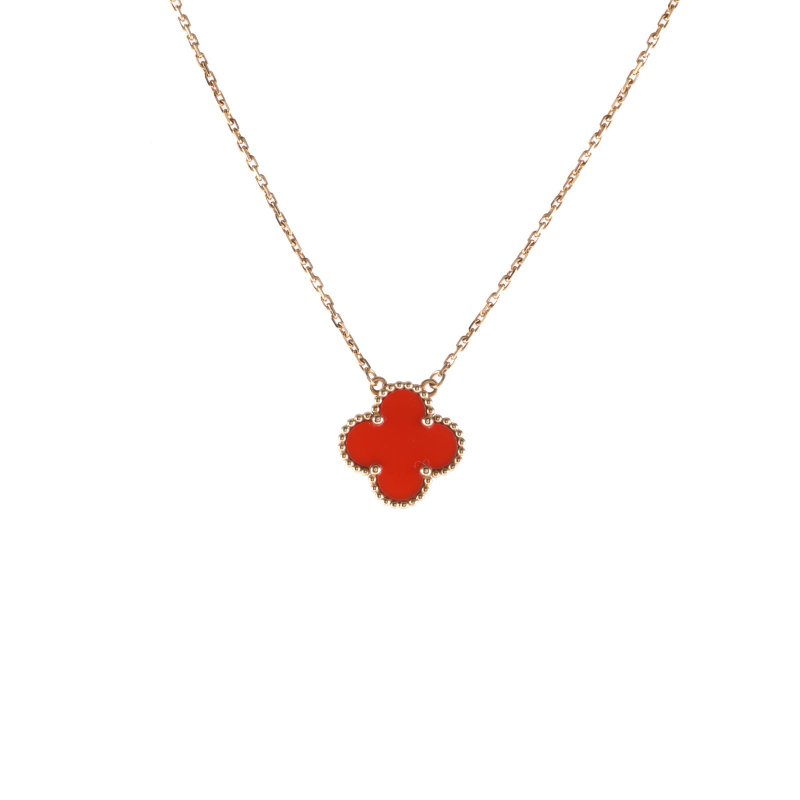 Van Cleef & Arpels VintageAlhambra中號單花項鏈老扣18K黃金/紅玉髓項鏈黃金項鍊-0