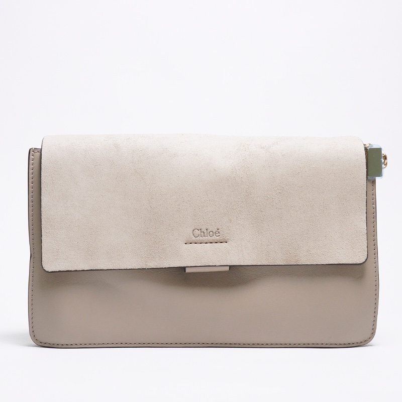 CHLOE Faye 麂皮小牛皮斜背包-大象灰-1