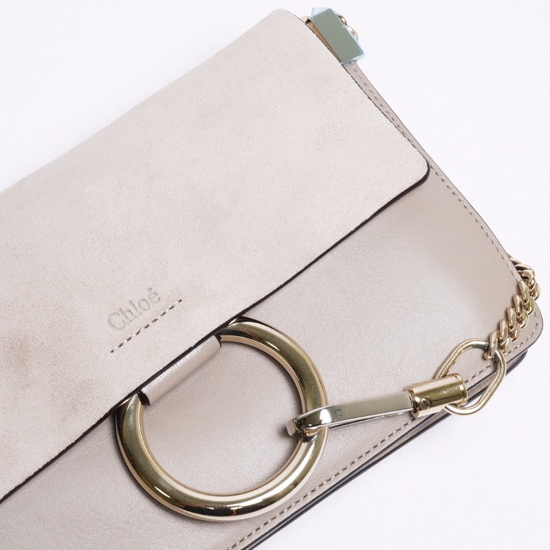 CHLOE Faye 麂皮小牛皮斜背包-大象灰-19