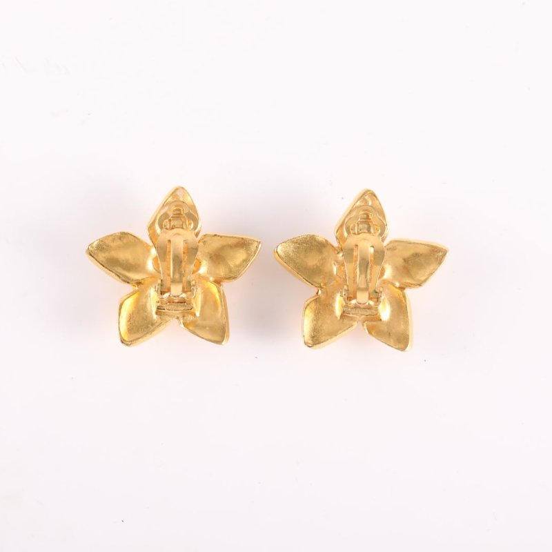 CHANEL 合金96P中古花卉造型雙Clogo耳環耳夾耳環-3