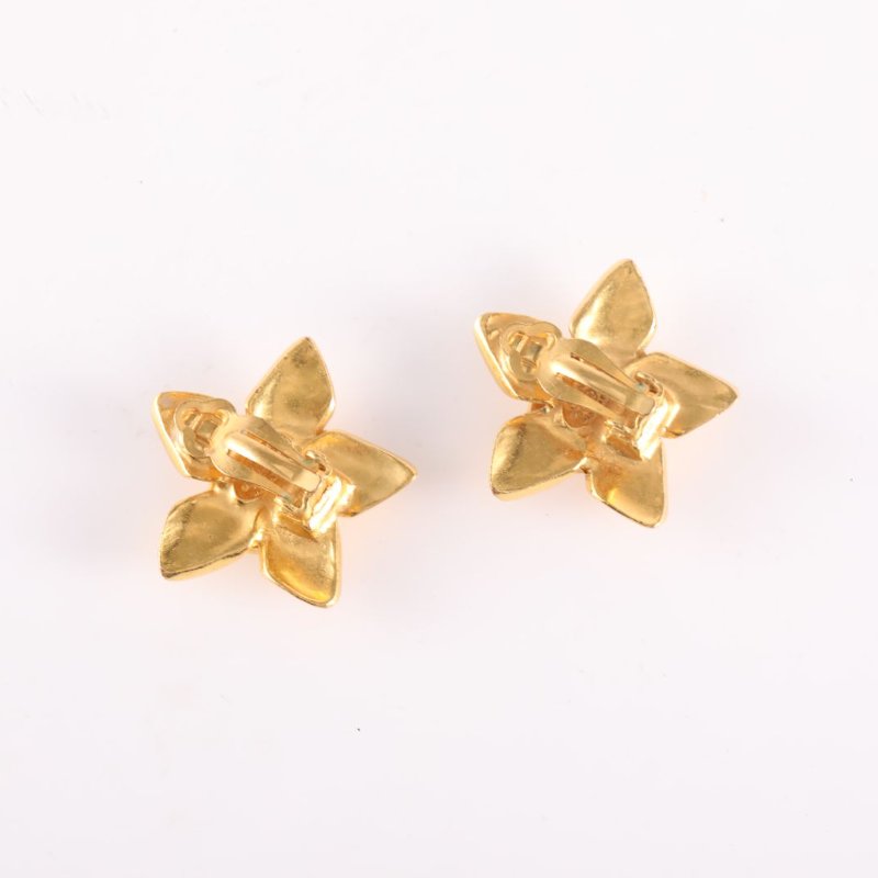 CHANEL 合金96P中古花卉造型雙Clogo耳環耳夾耳環-4