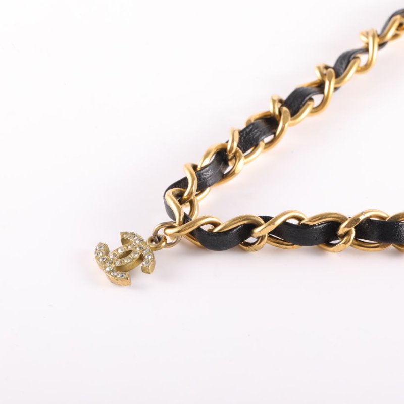 CHANEL 合金中古95PLOGO皮穿鏈項鏈項鍊-1