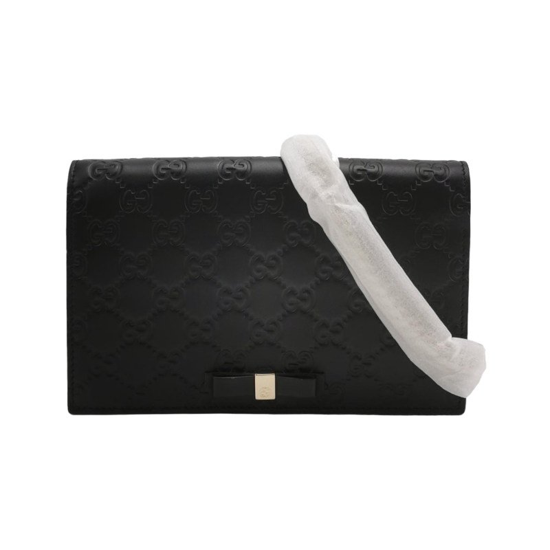 Gucci 牛皮純色雙G老花壓紋蝴蝶結斜挎包單肩包 9.8新-0