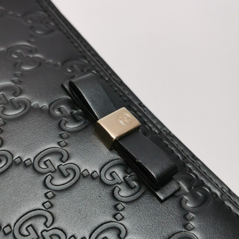 Gucci 牛皮純色雙G老花壓紋蝴蝶結斜挎包單肩包 9.8新-8