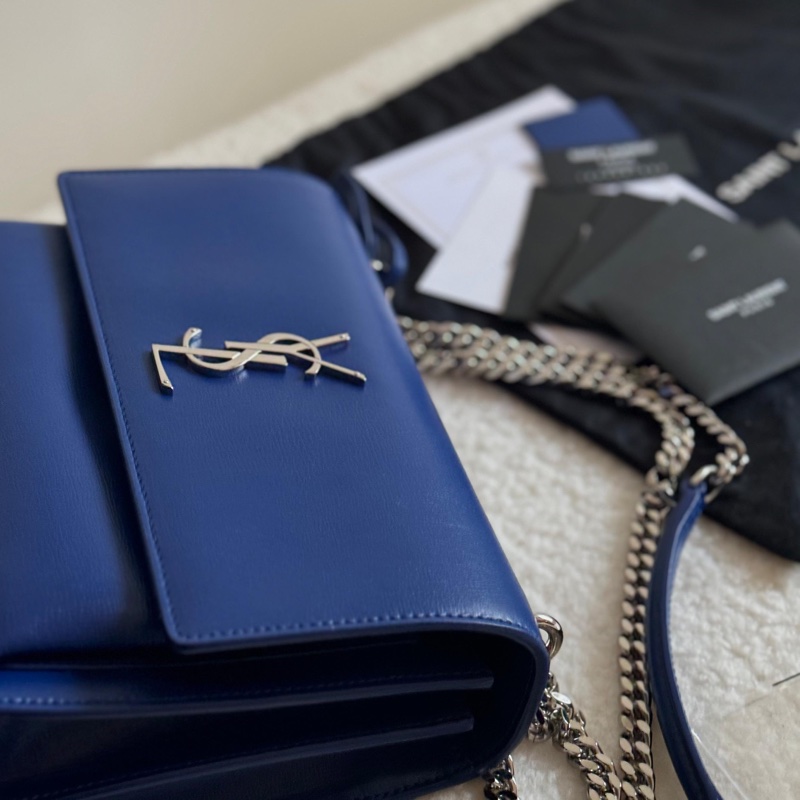 YSL Yves Saint Laurent Sunset系列日落包,限量季節性藍色,銀色硬件,經典中號-5