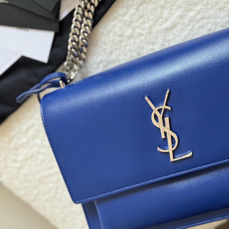 YSL Yves Saint Laurent Sunset系列日落包,限量季節性藍色,銀色硬件,經典中號-6