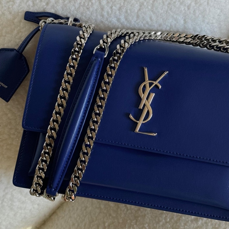 YSL Yves Saint Laurent Sunset系列日落包,限量季節性藍色,銀色硬件,經典中號-9