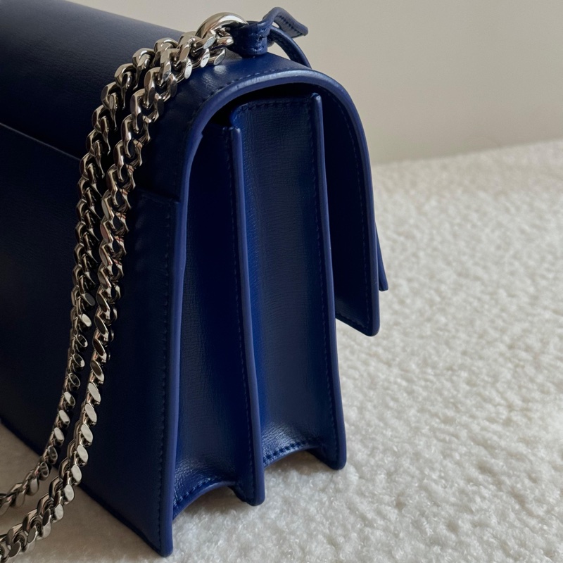 YSL Yves Saint Laurent Sunset系列日落包,限量季節性藍色,銀色硬件,經典中號-12