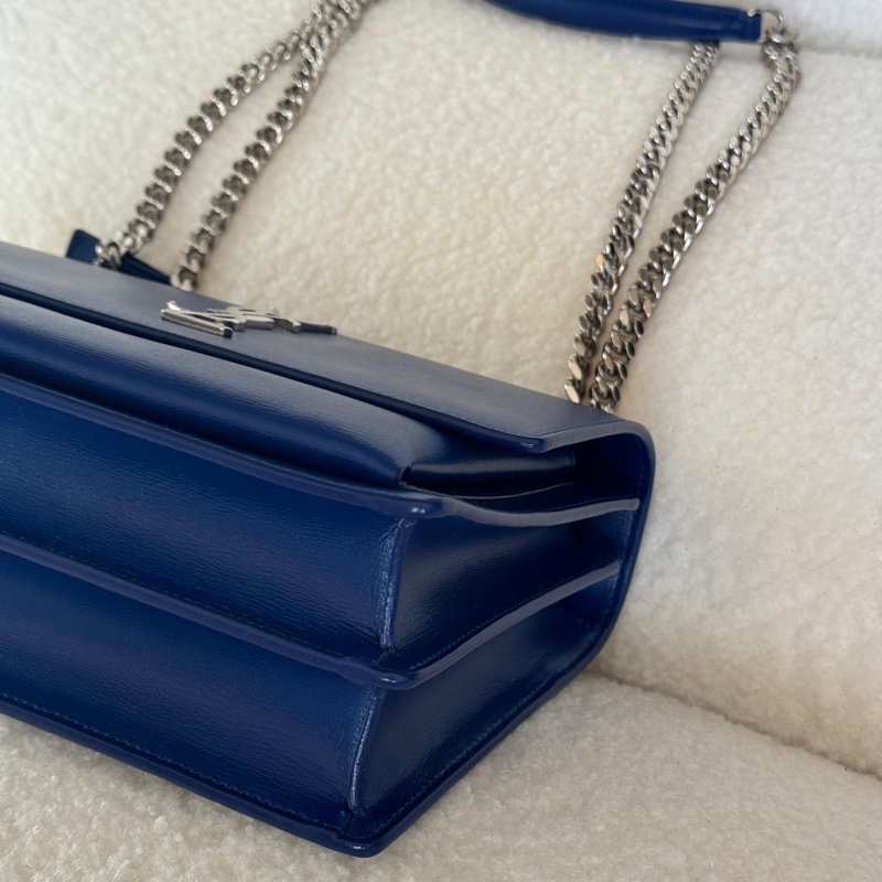 YSL Yves Saint Laurent Sunset系列日落包,限量季節性藍色,銀色硬件,經典中號-14