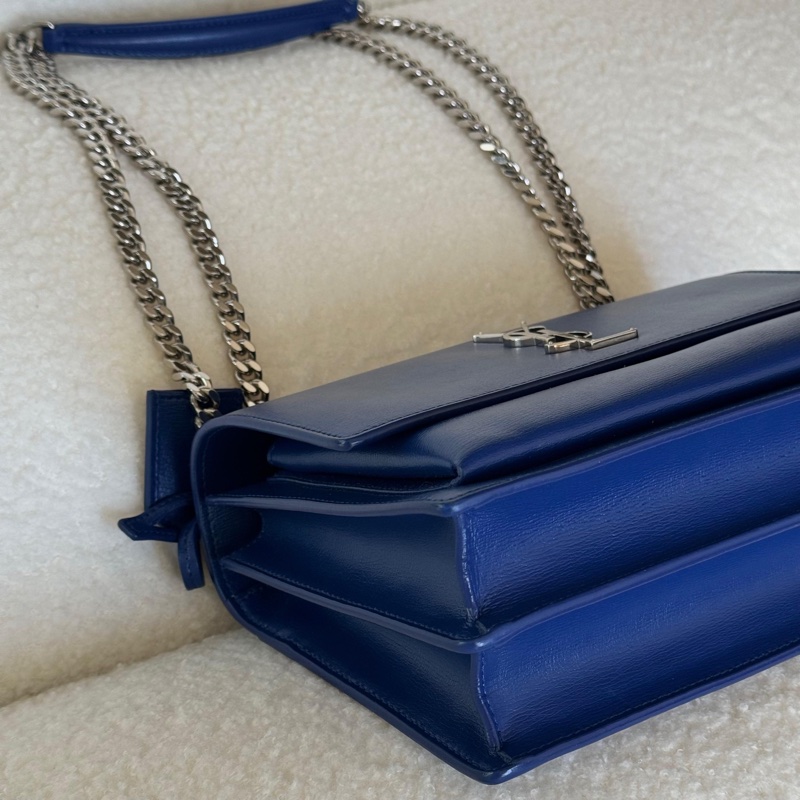 YSL Yves Saint Laurent Sunset系列日落包,限量季節性藍色,銀色硬件,經典中號-15