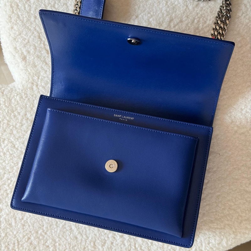 YSL Yves Saint Laurent Sunset系列日落包,限量季節性藍色,銀色硬件,經典中號-17