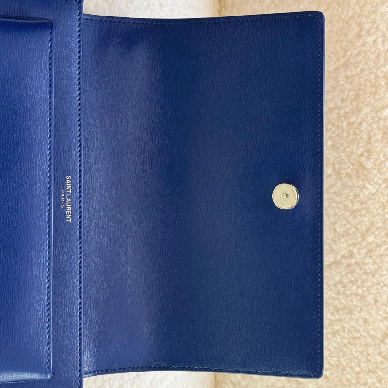 YSL Yves Saint Laurent Sunset系列日落包,限量季節性藍色,銀色硬件,經典中號-29