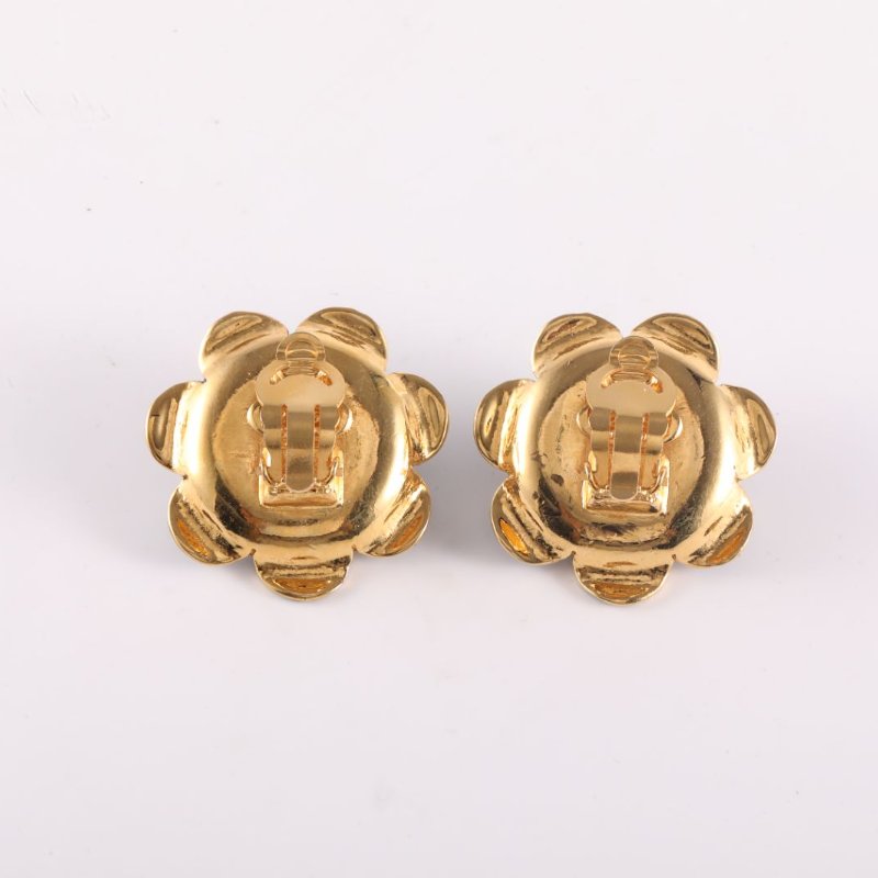 CHANEL 合金中古花朵珍珠耳環耳環-3