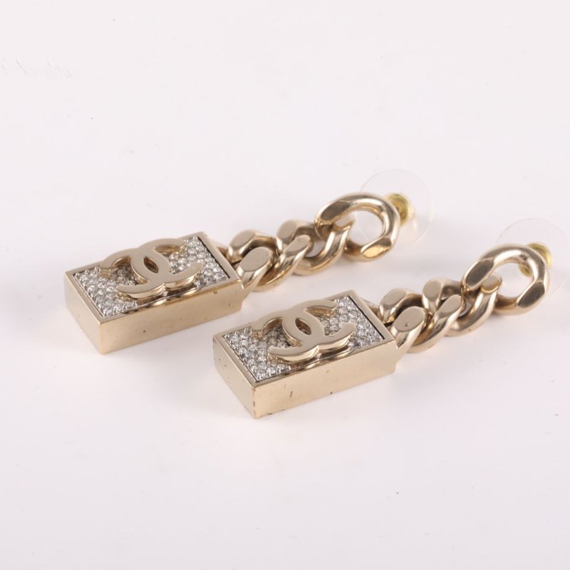 CHANEL 合金21C鑲鑽LOGO金屬鏈條耳環耳墜耳環-1