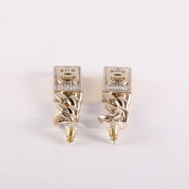 CHANEL 合金21C鑲鑽LOGO金屬鏈條耳環耳墜耳環-2