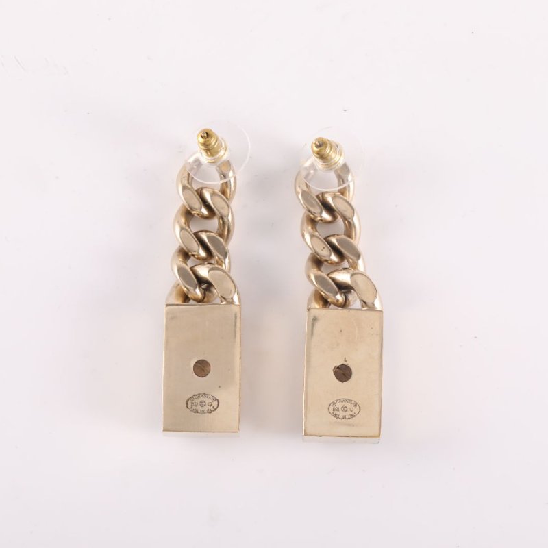 CHANEL 合金21C鑲鑽LOGO金屬鏈條耳環耳墜耳環-3