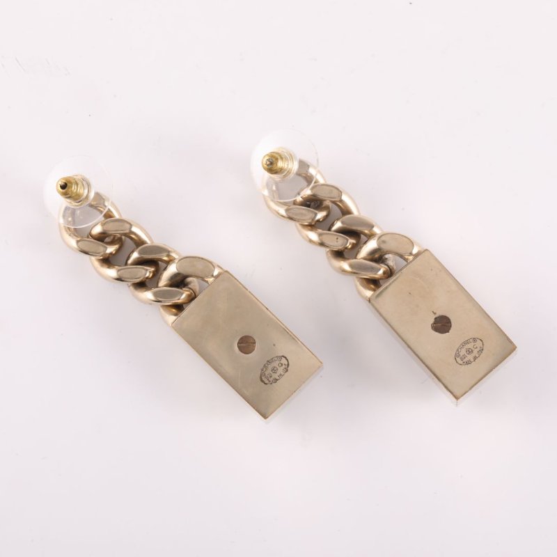 CHANEL 合金21C鑲鑽LOGO金屬鏈條耳環耳墜耳環-4