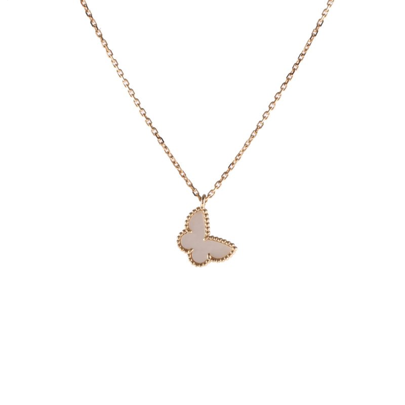 Van Cleef & Arpels SweetAlhambra小號蝴蝶項鏈18K黃金/白貝母項鏈黃金項鍊-0