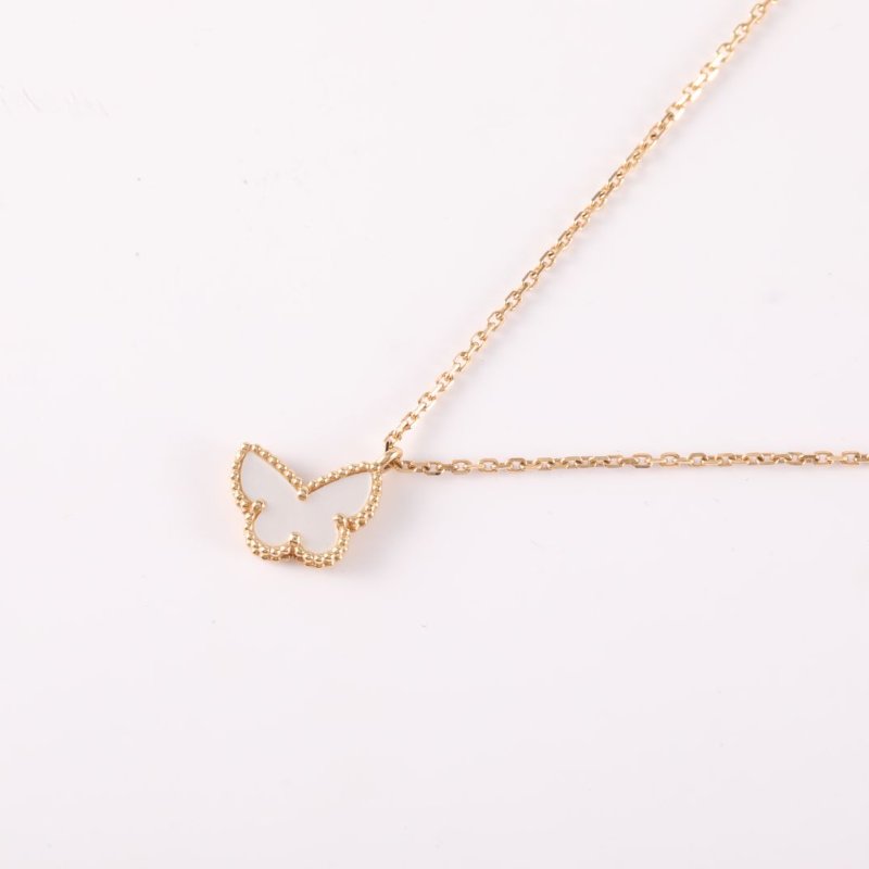 Van Cleef & Arpels SweetAlhambra小號蝴蝶項鏈18K黃金/白貝母項鏈黃金項鍊-2