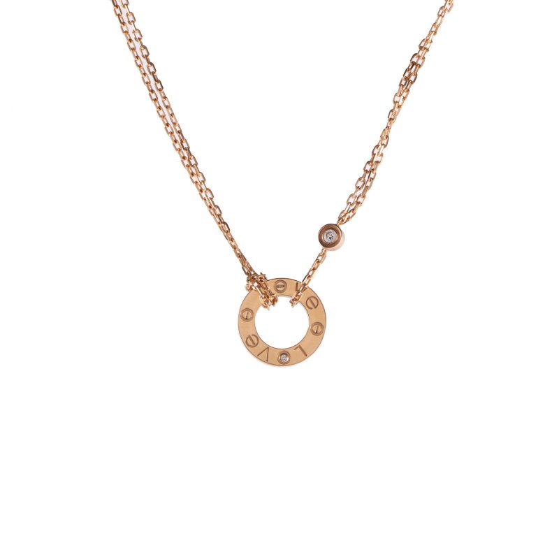 Cartier LOVE18K金小餅鑲嵌2顆鑽石項鏈18K玫瑰金/鑽石項鏈玫瑰金18K項鍊-0